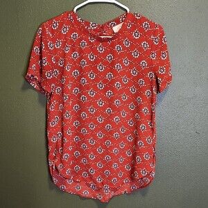 Loft Top Red Floral Bandana Women's Career Business Size Small